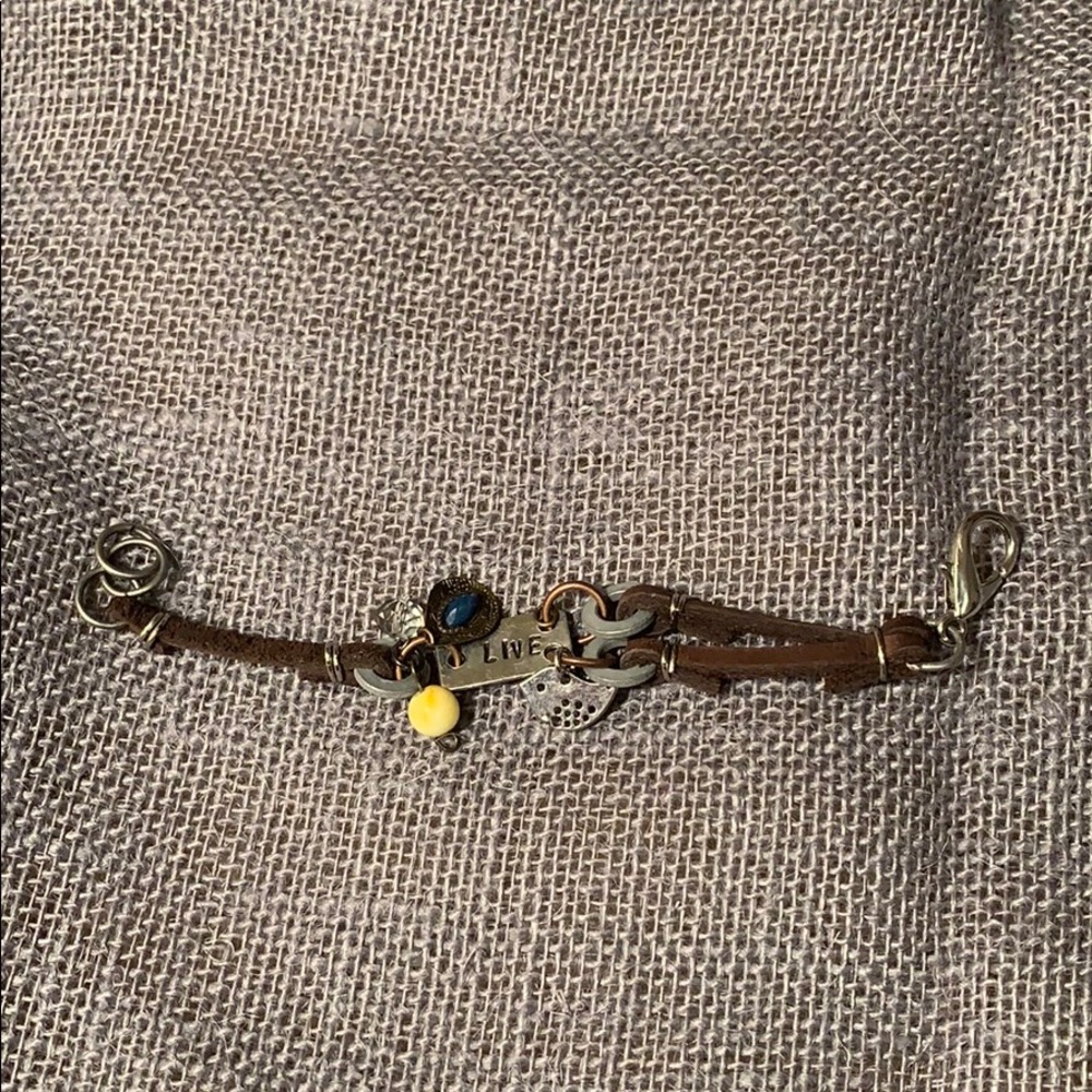 🌙 Dainty Hand-Stamped Leather Charm Bracelet NWOT